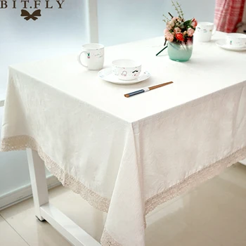 

1pcs Modern Solid Color Linen Cotton Table Cloth Rectangle Table Cover Lace Edge Washable For Christmas Wedding Home Party Decor