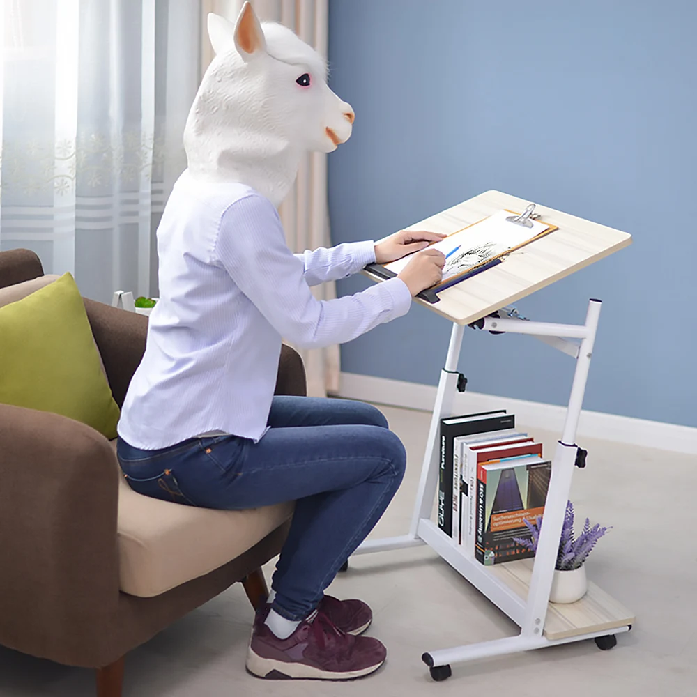 Laptop Stand Rolling Cart, Foldable Portable Mobile Height Adjustable Standing Table with Side