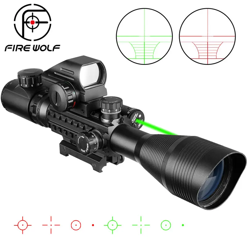 Fire Wolf 4-12x50 прицел с подсветкой дальномер Сетка винтовка Голографическая 4 Сетка прицел 20 мм красный Grenn лазерный комбо - Цвет: with green laser