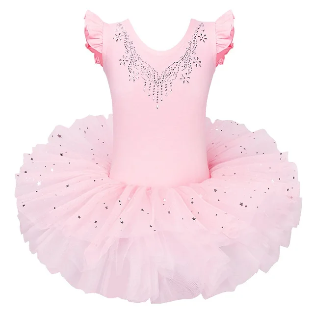 BAOHULU Girls Ballet Tutu Tulle Dress Sleeveless Gymnastics Leotard Diamond Pink Bow Pattern Ballet Leotard For Girl Ballerina B184 Peach
