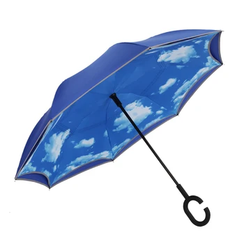 

automatic straight umbrella avoid holding reverse umbrella with fluorescent double layer inverted windproof rain umbrella