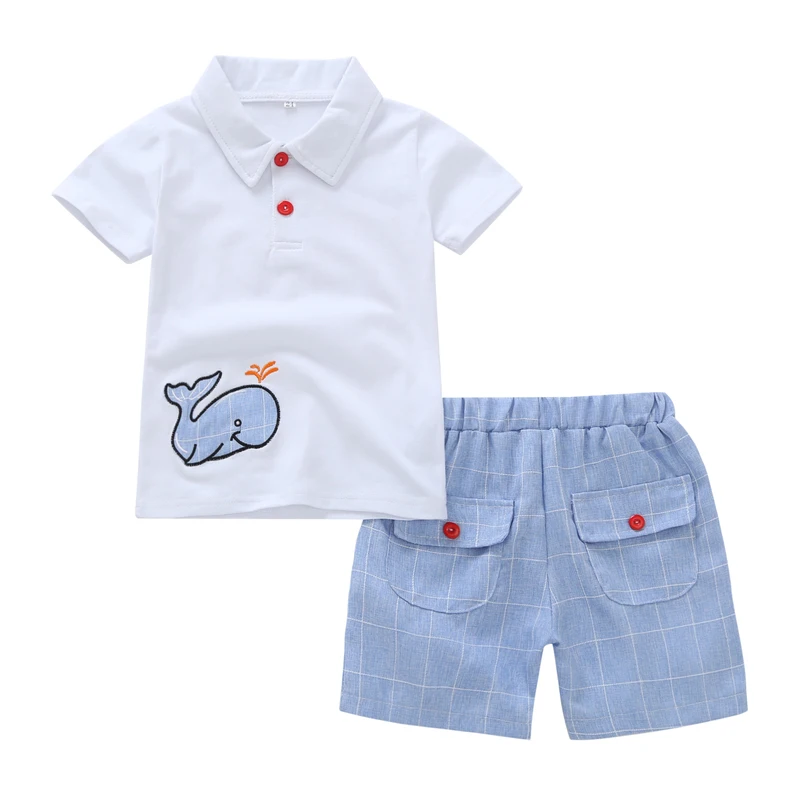 

Summer 2019 New Boys Short Sleeve Leisure 2 Kits Cartoon White Whale 2 Kits