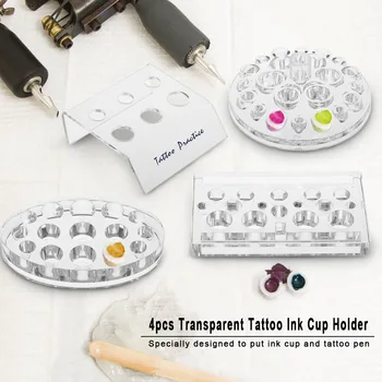 

4pcs Transparent Tattoo Ink Cup Holder Tattoo Machine Pen Holder Stand For Permanent Makeup Eyebrow Lips Caps Tattooing Tool