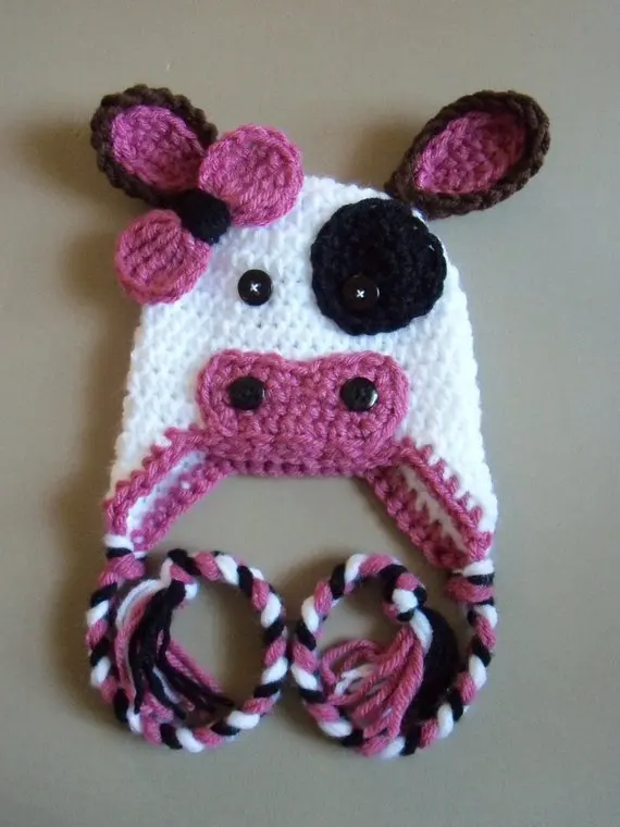 free shipping, Lovely Crochet baby dairy cattle hat , cartoon Halloween