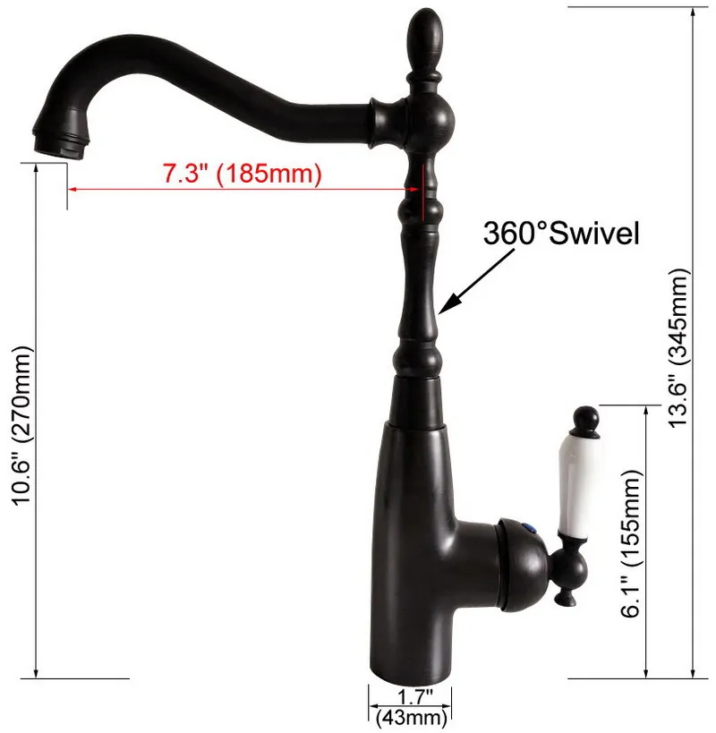 Swivel Spout Water Tap Oil Rubbed Black Bronze Single Handle Single Hole Kitchen Sink & Bathroom Faucet Basin Mixer Tap anf379