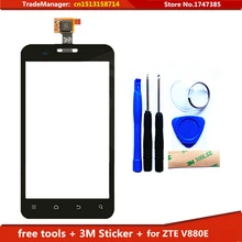 Tools+3M Sticker Original Touch Screen For ZTE V880E Glass Capacitive sensor Touch Screen panel Black FreeShipping