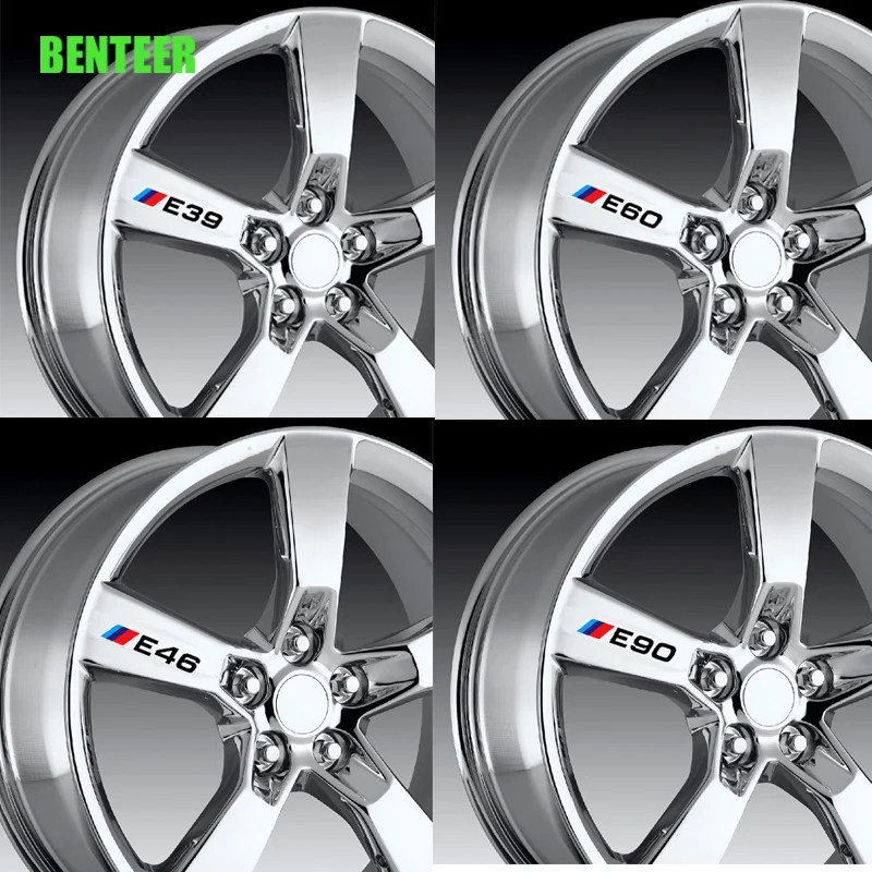 4 шт. мощность для мотоспорта, автомобилей колеса стикер для BMW E30 E34 E36 E39 E46 E60 E87 E90 логотип