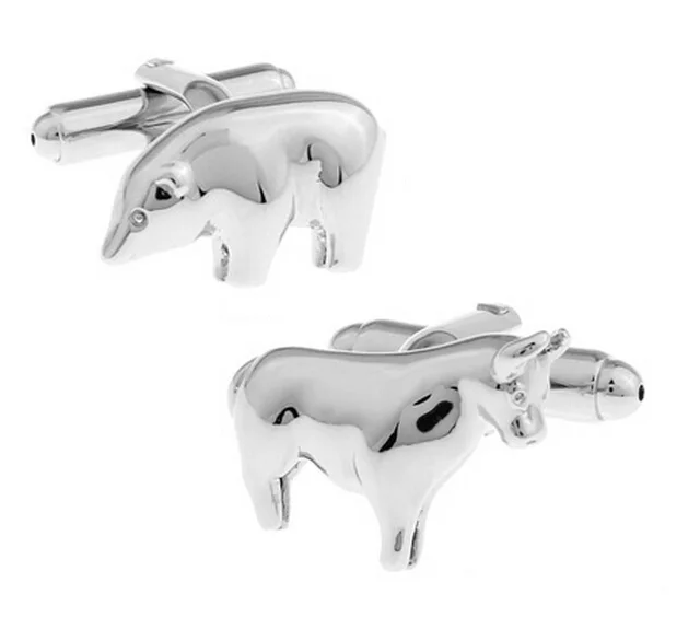 

Factory Price Retail Designer Cufflinks For Men Brass Material Silver Bull and Bear Design Cuff Links Free Shipping