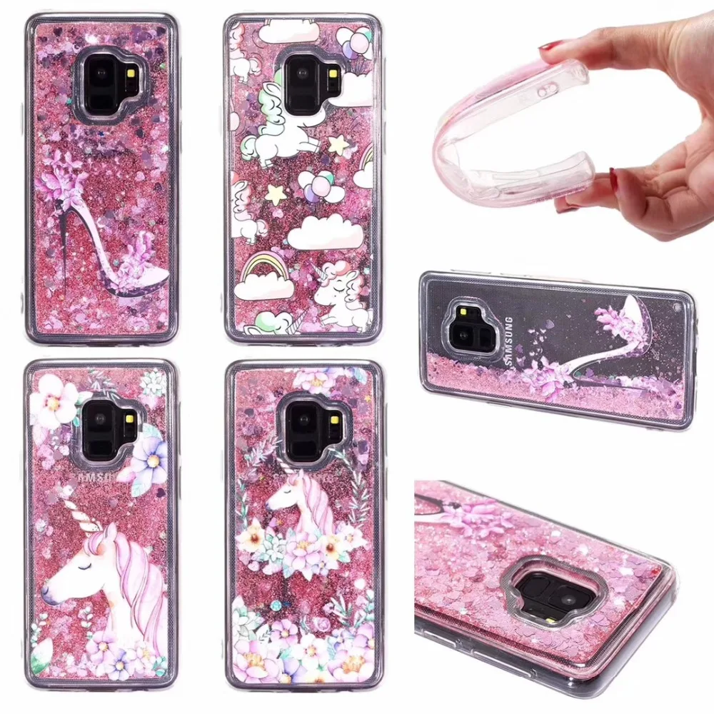 

For Sumsung J3 J5 J7 2015 2016 2018 S5 S6 S7 S8 S9 Plus A3 A5 2016 2017 Unicorn Floral Glitter Love Heart Quicksand Phone Case