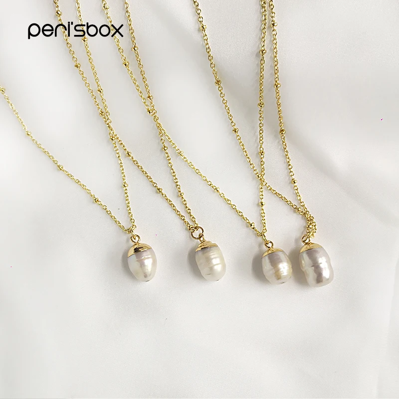 

Peri'sBox Delicate Freshwater Pearl Necklace for Women Gold Beaded Chain Baroque Pearls Pendant Necklaces Jewelry Elegant