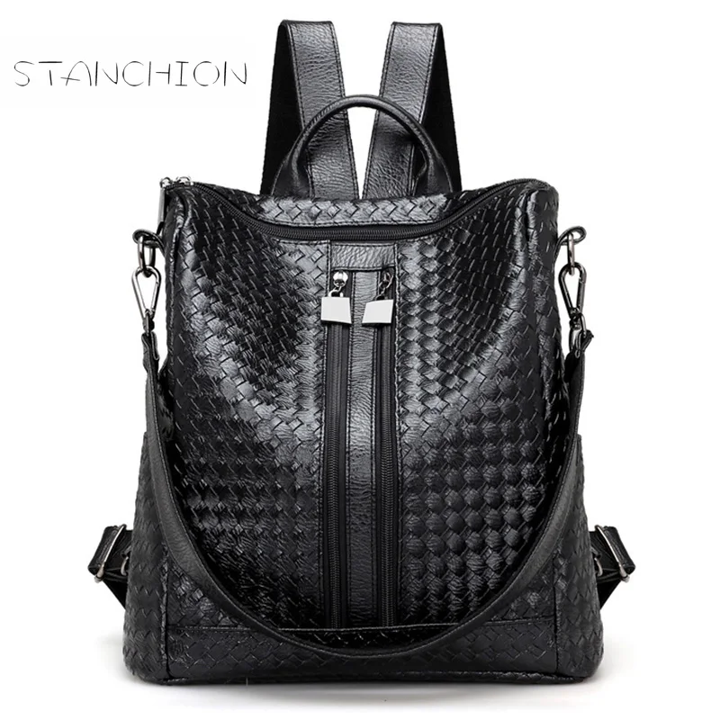 

Backpack Female Leather Woven Pattern Crocodile Pattern Shoulder Bag Travel Leisure Mochila Feminina Large Capacity For Teenage