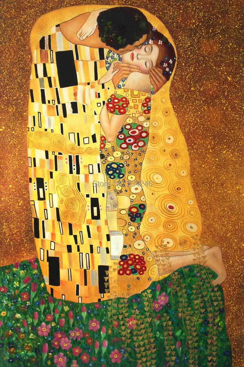 Qualidade de museu o beijo by gustav klimt pintura a óleo do mestre na arte da parede da lona