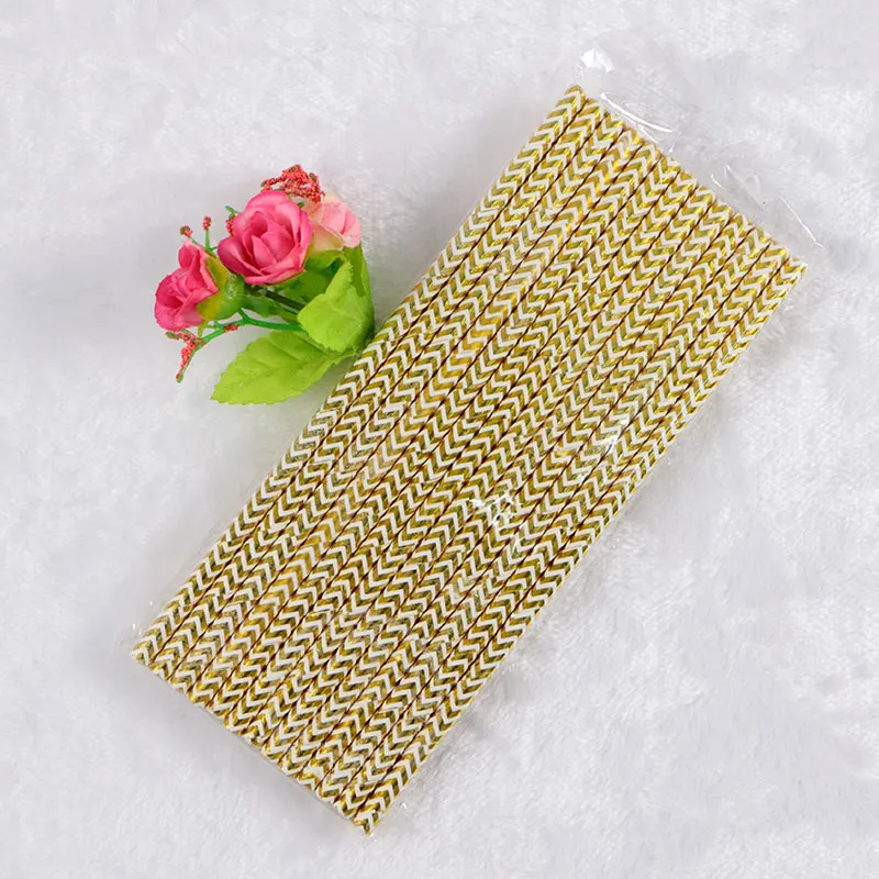 25pcs/pack Paper Disposable Straws Birthday Wedding Party Decor 19CM Gold Silver Polka Dot Striped Straws Event Party Supplies - Цвет: Style 1