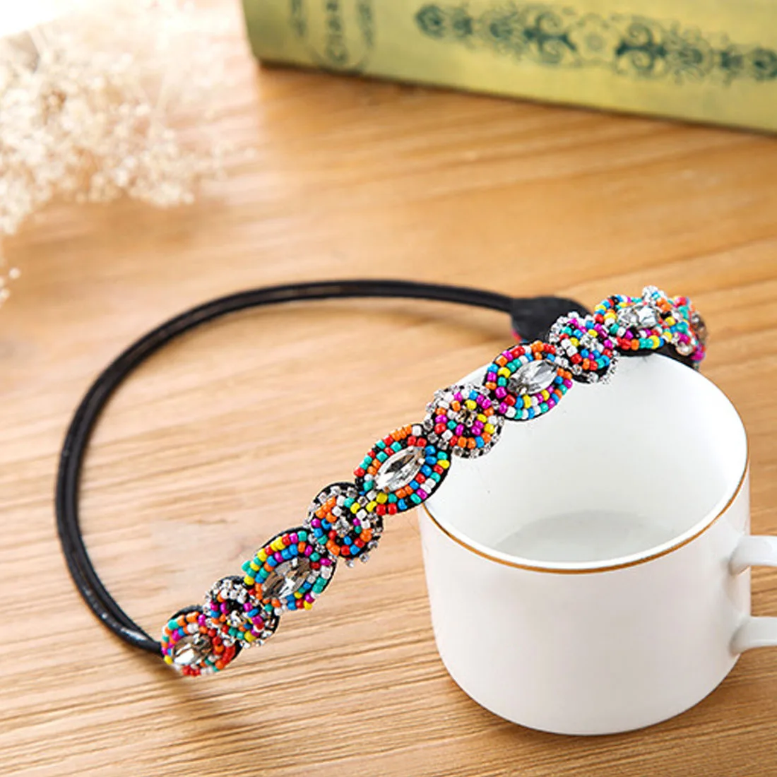 

Party Bohemian Rhinestone Elastic Hair Band Hot Hair Accessory For Woman New Vintage Bohemian Ethnic Beads Handmade Headband