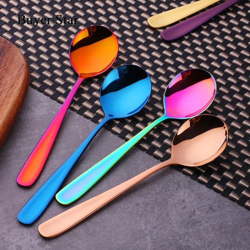 

Buyer Star 4Pcs/Set Colorful Coffee Spoon Stainless Steel 9 Colors Korean Mixing Spoons Set Dessert Long Ice Kitchen Scoop