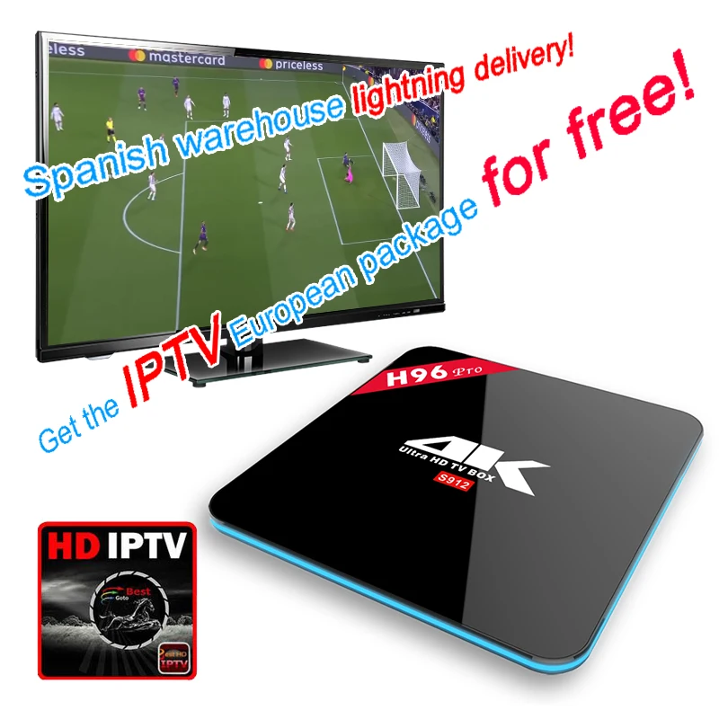 

Hot H96 Pro 3G 16G Android HD TV Box Get the IPTV Europe Package for free 3000+ VOD Live+ Sports TV Programs
