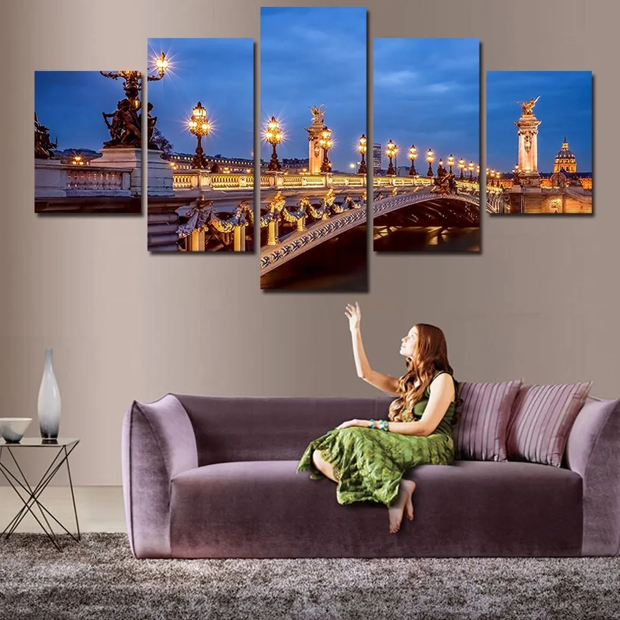 Retombées à lhuile dart de mur impression 5 pcs toile moderne peinture