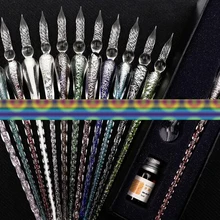 10 выдувная Высококачественная боросиликатная стеклянная ручка ручной работы цветная серебряная фольга эмалированная ручка офисная, деловая подарочная ручка для подписи подарочная коробка