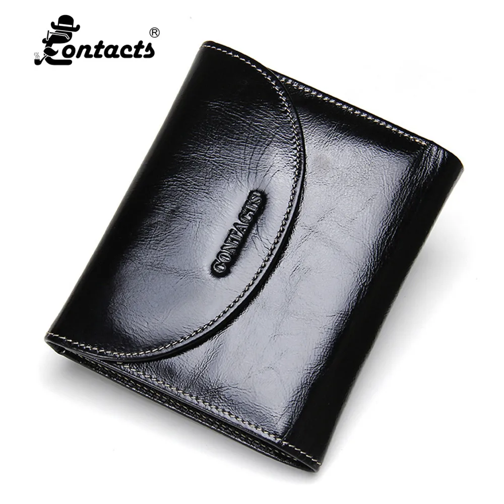 

CONTACT'S 1061 Oil Wax Leather Men's Organizer Wallets Solid Male Clutch Fashion Designed Brand Purses Real Leather Wallet
