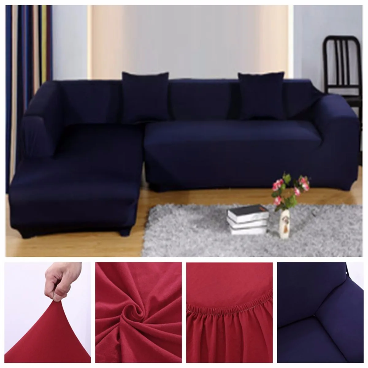 

2+3 Seat Soft Sofa Cover Slipcover Loveseat Stretch Solid Armchair Light Fleece Non-slip sofa cover Pure color