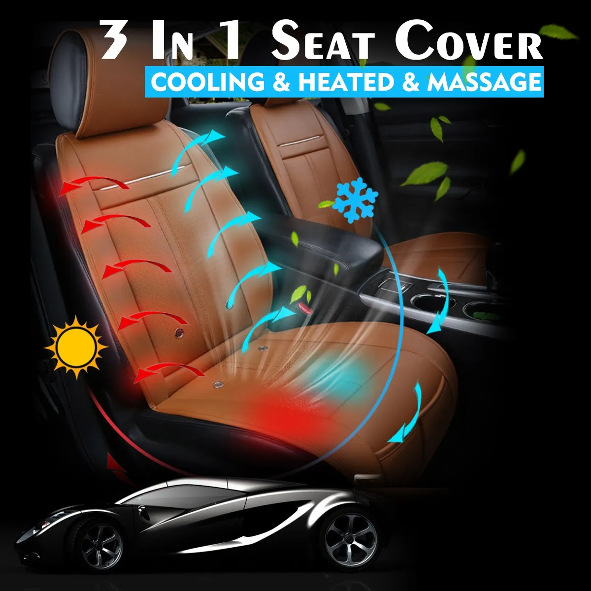 3 In 1 Car Auto Seat Cushion Cooling Heated Massage Chair Seat Cover Cushion Universal 12V