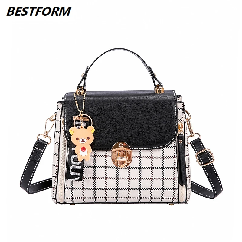 

BESTFORM Luxury Women's Bag Plaid Ladies Handbag Leather Flap Women Shoulder Bags Female Crossbody Phone Bag Fashion Tote