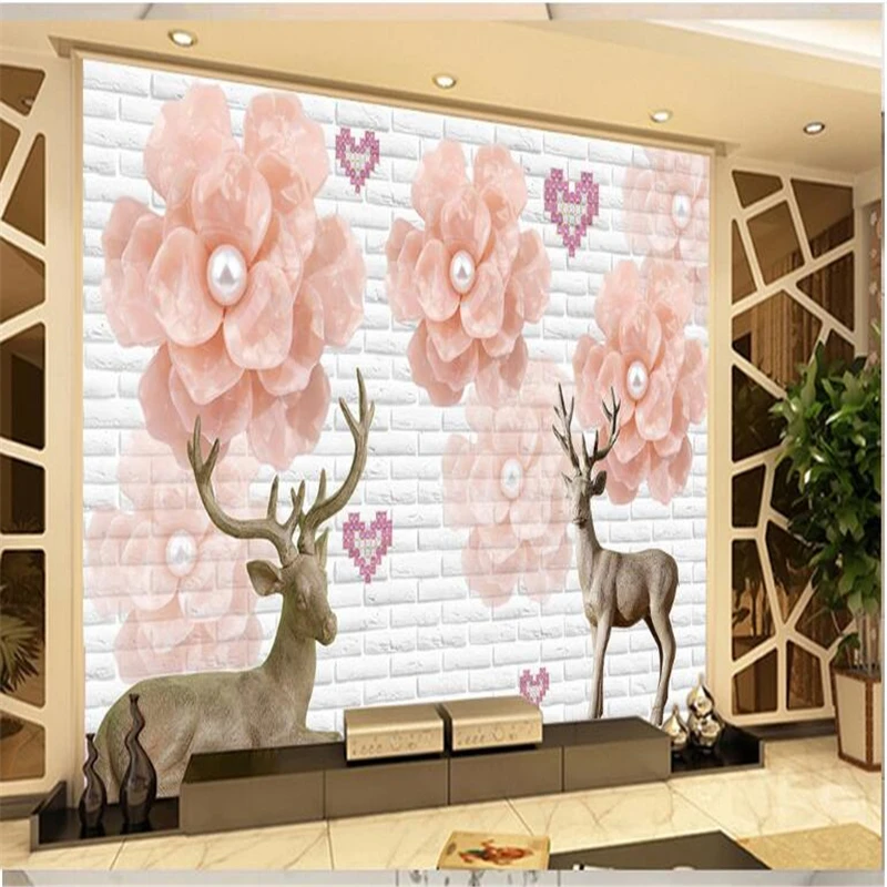 

beibehang 3d custom photo wallpaper wall murals wall stickers Pearl flower elk love romance romantic living room background