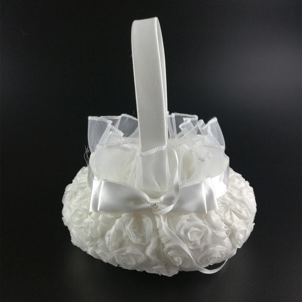 Wedding Flower Basket Lovely Case Satin Romantic Rose Bowknot Satin