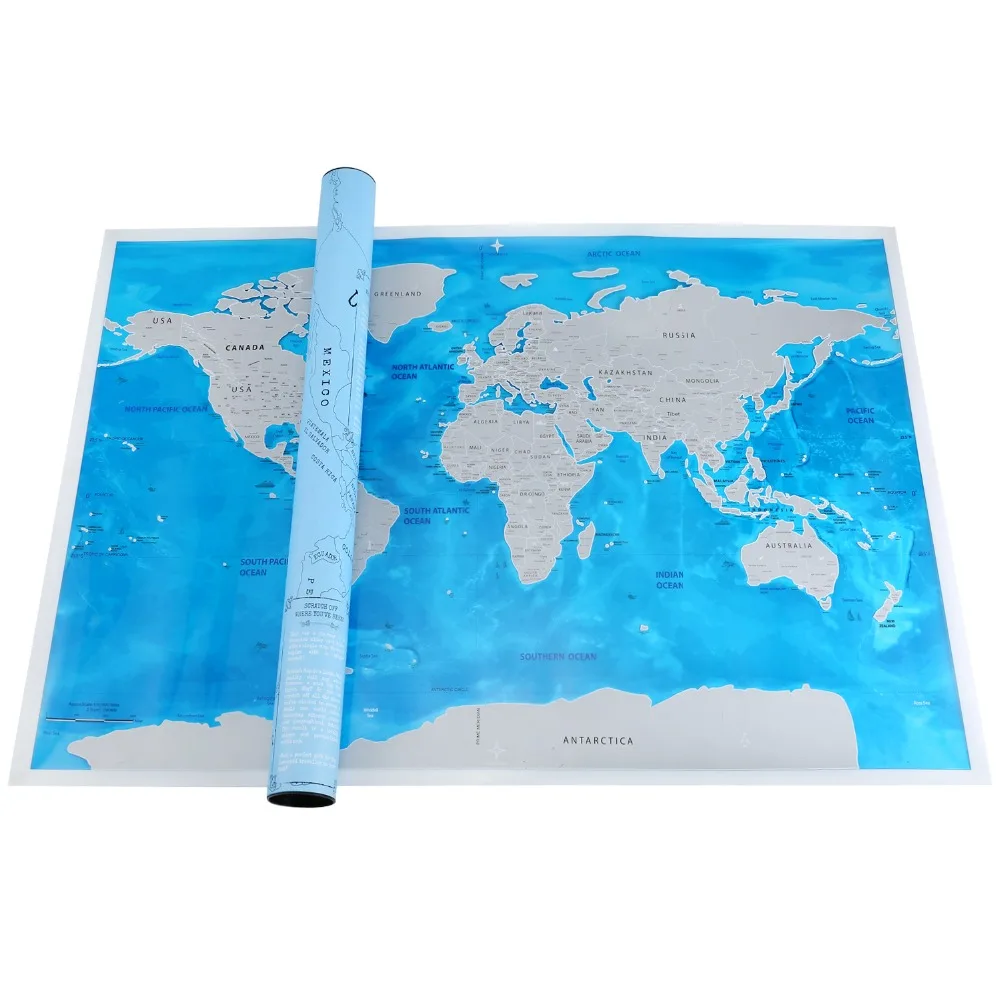 

1pcs PVC Scratch Map Blue Ocean World Scratch Map Mini Scratch Off Foil Layer Coating Poster Wall Stickers Free shipping