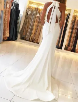 

Simple Mermaid Long Evening Dress Backless Side Slit Satin Floor Length Sexy Prom Gown Custom Made Formal Occasion Dresses