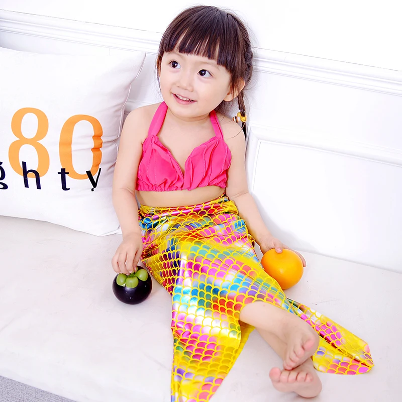 

Swimwear Girls Mermaid Three Pieces Swimsuit pink print Sweet Skirt Shorts Bandage Children's Vest Hang Neck beach Swimming suit
