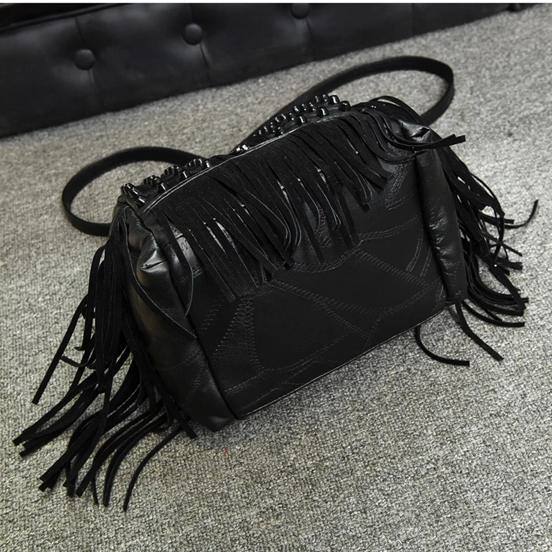 Сумка мессенджер LYKANEFU черная с заклепками и длинным ремнем|bags with|shoulder bagsmessenger bag |