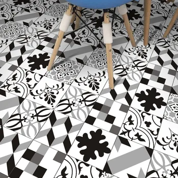 

25pcs/roll 20cmx20cm European Black White Tile Stickers For Bathroom Kitchen PVC Self Adhesive Waterproof Floor Decoration Decal