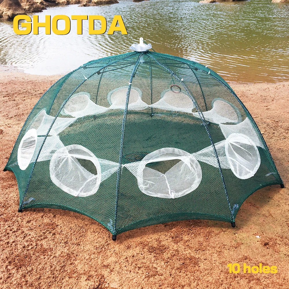 

6/8/10/12/16/20 Holes Inlets Mesh Folded Fishing Net Catch Fish Pot Minnow Trap Cast 100CM Diagonal