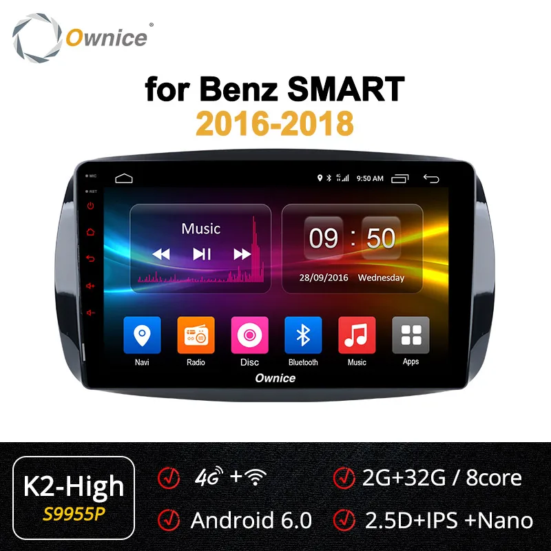 Ownice K1 K2 K3 K5 K6 Android 9,0 Octa Core 360 Panorama DSP 4G LTE автомобильный DVD gps для Mercedes Benz Smart Авторадио - Цвет: S9955 K2-High