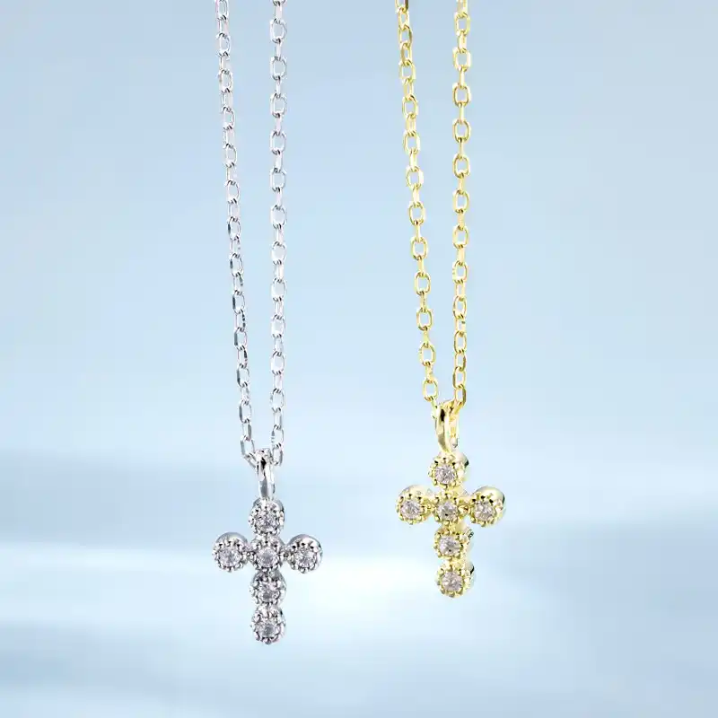 Крошечный крест ожерелье изящный круглый, кубический цирконий крест Причастие колье ожерелье подружки невесты, подарочное минималистичес...
