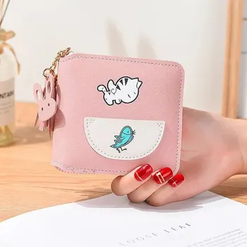 

Hot new fashion design cartoon print wallet female wallet small cute cartoon kawaii card holder keychain wallet girls