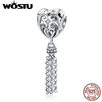 

WOSTU 2019 New Arrival 925 Sterling Silver Enchanted Heart Tassel Charm fit Original DIY Bead Bracelet Jewelry Gift CQC722