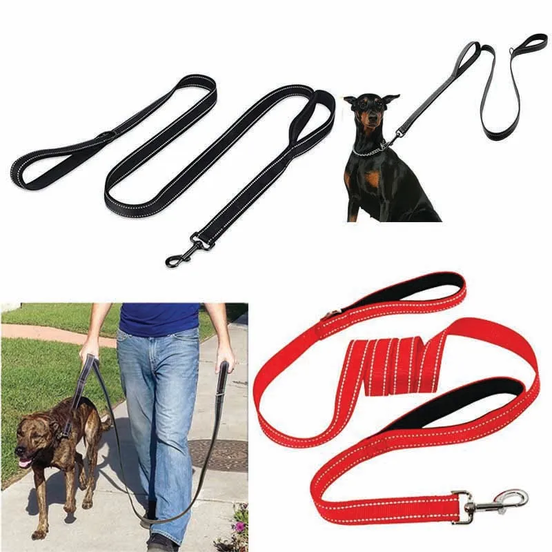 

Pet Dog Leash Nylon Double Handles Safety Reflective Leashes Dogs Leads Rope For Puppy Medium Large Dogs bulldog Pet Supplies