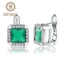 Gem's балетные 925 пробы серебряные ювелирные изделия для женщин 3.77Ct натуральный зеленый агат, натуральный камень Винтажные серьги-гвоздики