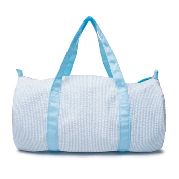 

School Girls Pink Seersucker Canvas Duffle Bag,Wholesale Boys Navy Seersucker Travel Bag Accessory Organizer DOM1091097