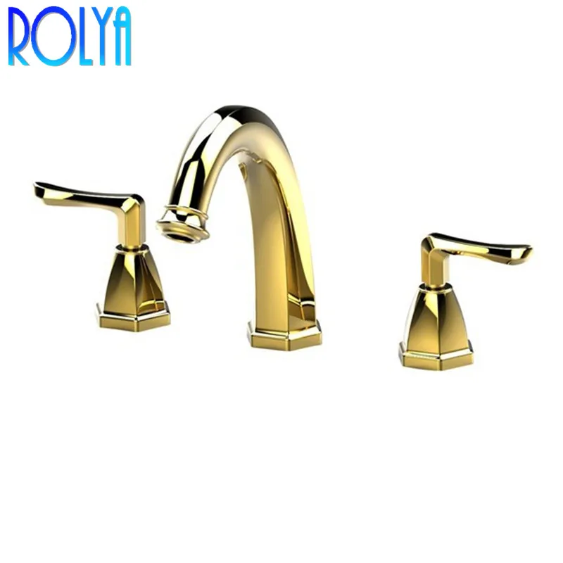 

ROLYA Luxurious Golden/Chrome Solid Brass Unique Hexagon 8 inch widespread Lavatory Faucet Mixer Taps