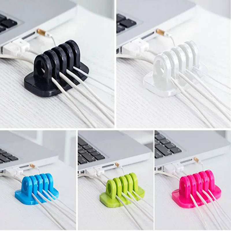 Multipurpose 4 holes Cable Winder Wire Cord Drop Clips Ties USB Charger