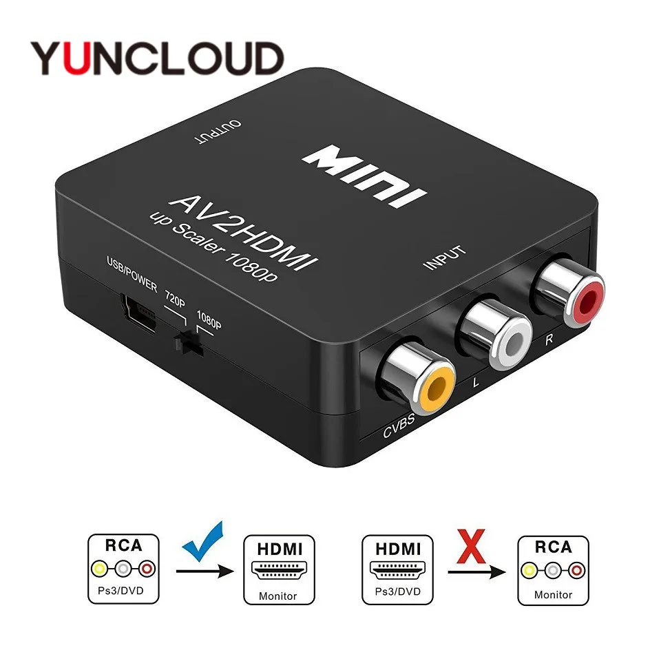 

AV2HDMI Mini AV to HDMI Video Converter Box RCA AV HDMI CVBS to HDMI Adapter for PC DVD XBox Projector HDTV TV PS3 PS4