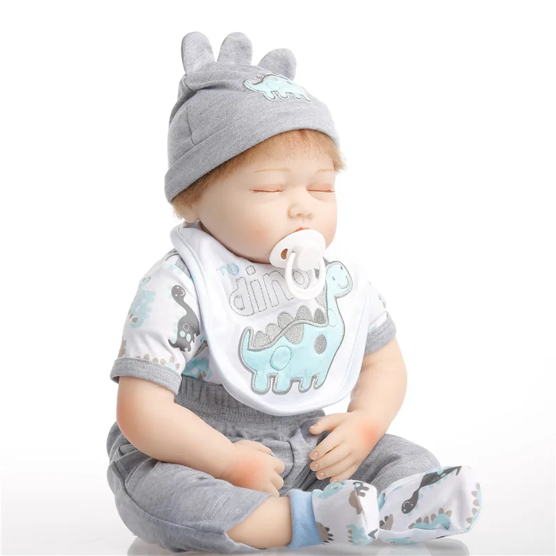 SanyDoll 22 дюймов 55 см Детские Силиконовые куклы reborn, Реалистичная кукла reborn Прекрасный динозавр кукла глаза слюнявчик полотенце
