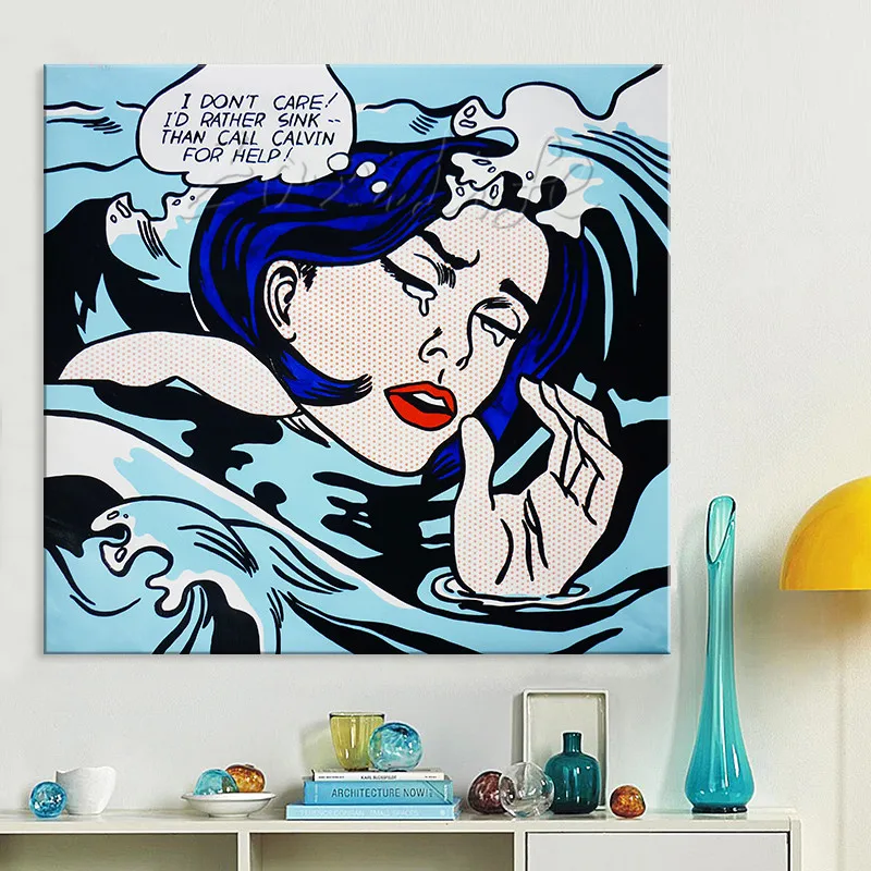 Roy Lichtenstein Pop Art Cartoon Oil Painting On Canvas Drowning Girl Wall Art Pictures For Living Room Home Decor Caudros Decor Oil Painting Paintings On Canvasoil Painting On Canvas Aliexpress