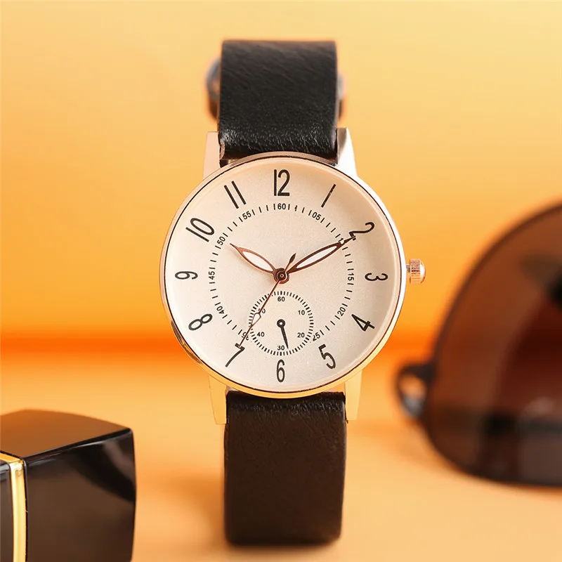Minimalist Elegant Black White Two Styles Women Quartz Wrist Watch PU