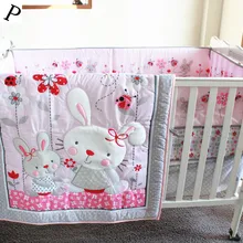 Промо-акция! Комплект постельного белья из хлопка с вышитым кроликом из 7 предметов для новорожденных, детская кроватка, включает в себя(бампер+ пододеяльник+ покрывало+ юбка для кровати