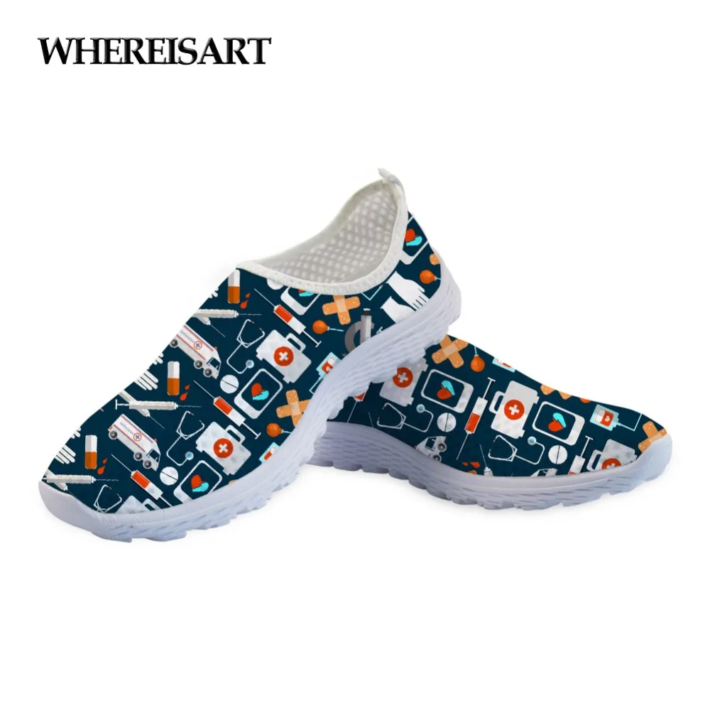 

WHEREISART 2019 Newest Women Shoes Light Summer Weight Female Beach Sneakers Breathable Mesh Flats Loafers 3D Cartoon Pattern