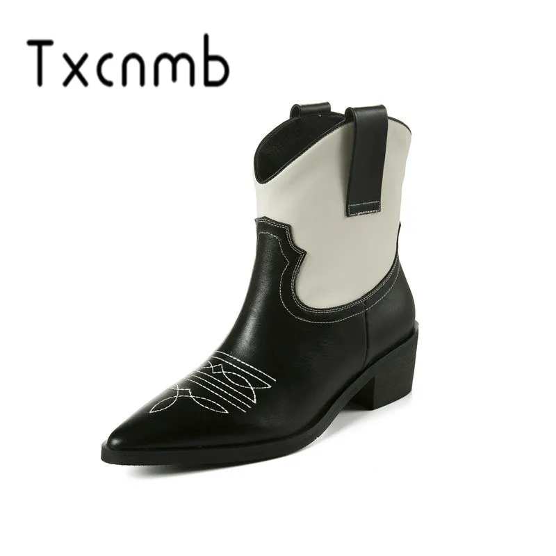 

TXCNMB 2020 Boots Women Ankle Boots for Women Winter Genuine Leather High Heel Shoes Woman Size 40 Pointed Toe